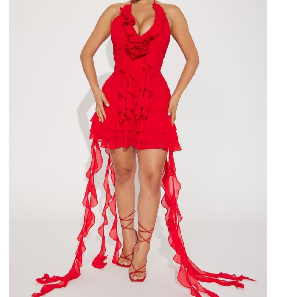 Red chiffon dress